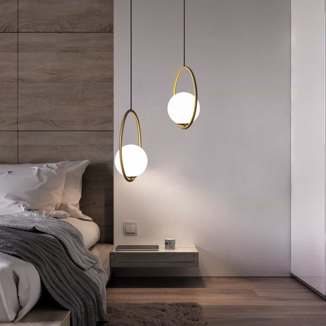 pendant lights by bed