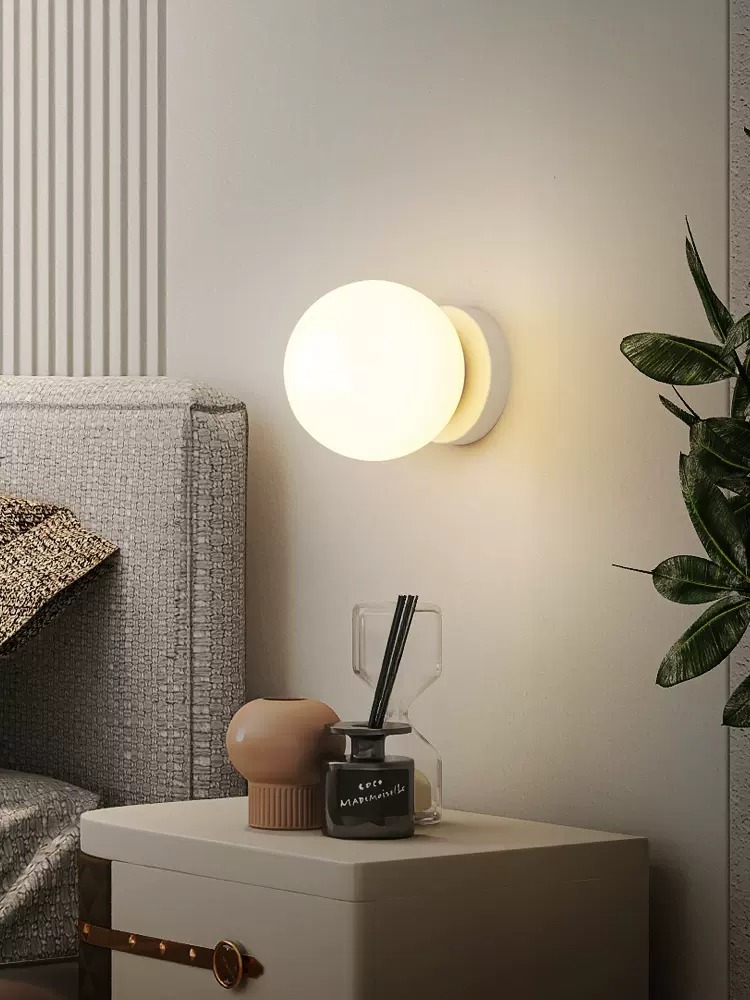 Ingvild Round Frosted Globe Wall Lamp - hotel room wall lamp