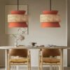 Krestenno Rattan and Cloth Triple Tier Pendant Lamp - cafe pendant