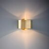 Lenuistt Up Down Drum Golden Wall Lamp - A modern, gold-colored wall sconce mounted on a gray wall. The sconce has a cylindrical shape with a cut-out section, allowing light to emit both upwards and downwards.