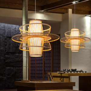 Rattana Bamboo UFO-Shaped Pendant Lamp - entrance pendant lamp