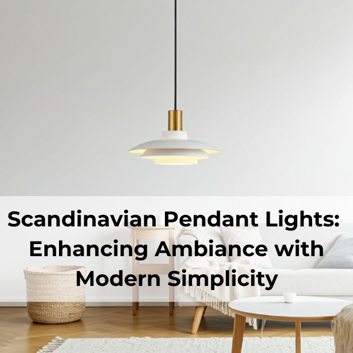 A sleek, modern pendant light with a layered design and a gold accent. The light hangs above a living room with a wooden table and a cozy sofa, complementing the minimalist aesthetic of the space.