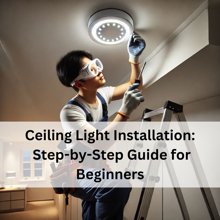 A step-by-step guide on how to install a ceiling light, with images showing the process of removing the old fixture, connecting the wires, and attaching the new fixture to the ceiling.