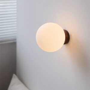 Wooden Base Round Globe Wall Light - bedroom lights